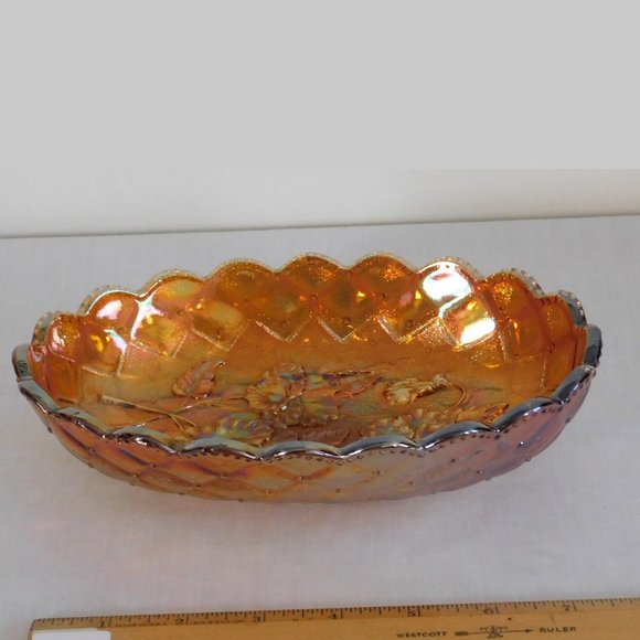 Imperial Glass Quilted Pansy Marigold Iridescent Carnival Relish Pickle Dish - Picture 1 of 5